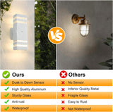 NEW Retails $70, Dusk to Dawn Outdoor Wall Lights 2 Pack, White Up and Down Exterior Wall Light Fixture Outdoor Lights for House Hallway Garage Entryway, 13.5 Inches Tall