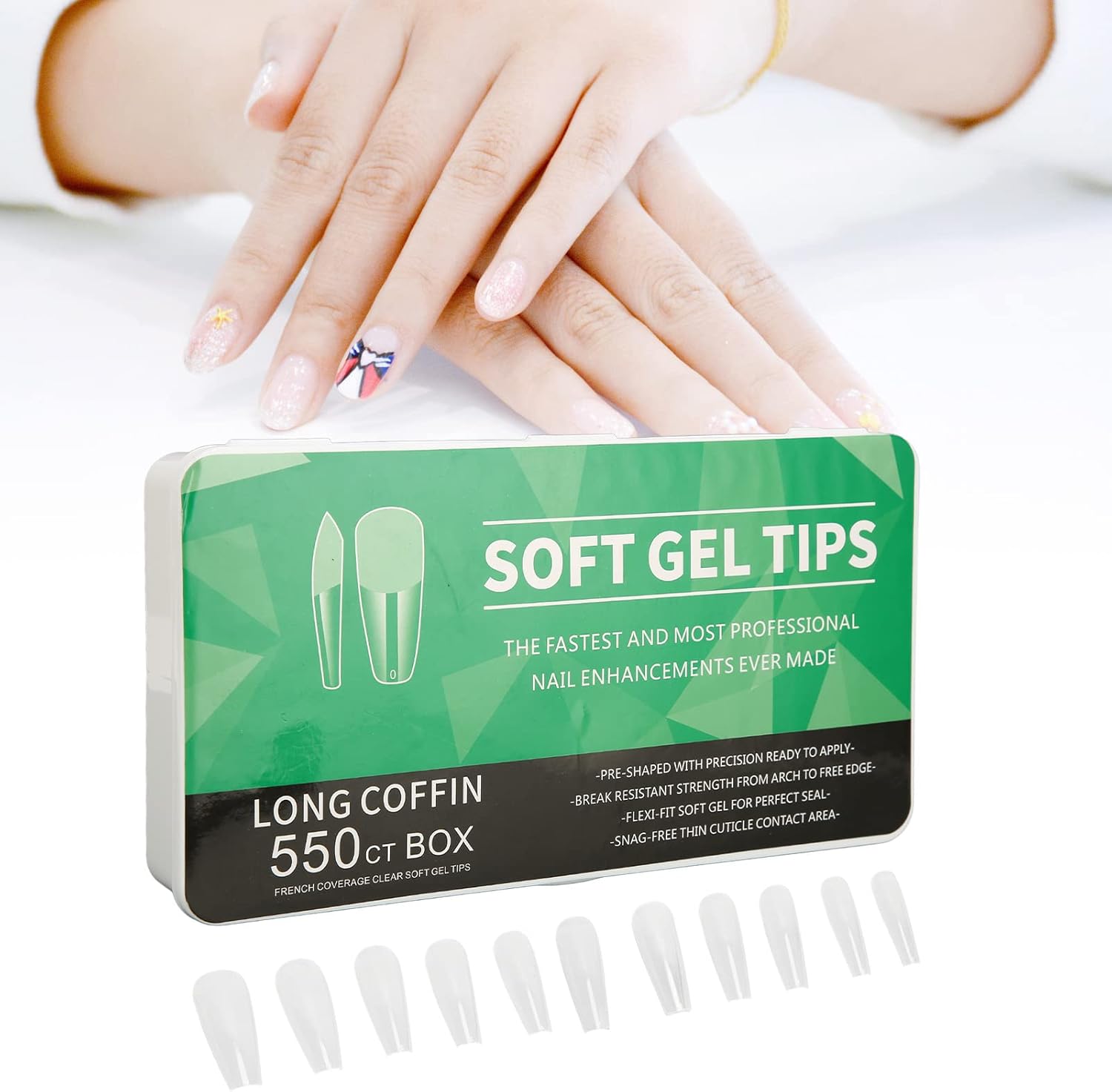 NEW Clear Nail Tips, 550 Pcs Nail Tips Ultra Thin Seamless Semi Frosted Press On Clear Nail Tips Gel Nail Tips Coffin Nails Tips DIY Nail Art for Nails Extension (Long)