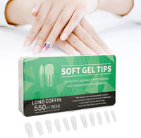 NEW Clear Nail Tips, 550 Pcs Nail Tips Ultra Thin Seamless Semi Frosted Press On Clear Nail Tips Gel Nail Tips Coffin Nails Tips DIY Nail Art for Nails Extension (Long)