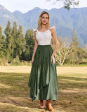 NEW Retails $65, SCARLET DARKNESS Women Long Asymmetric Tiered Renaissance Elastic Waist Maxi Skirt with Pockets, Army Green, Sz M