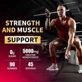 NEW Happyummmm Creatine Monohydrate Gummies 5000mg for Men & Women, Creatine Monohydrate Chews for Muscle Strengthening, 90 Count (Pack of 1), BB: 03/27