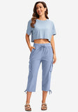 NEW Soothfeel Women's Cargo Capris Pants with 6 Pockets Lightweight Quick Dry Travel Hiking Summer Pants for Women Casual, Stone Blue, Sz XL