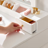 NEW IN BOX Retails $150US+ VASAGLE White Makeup Vanity Set, Makeup Dressing Table Set with Mirror, 10 Light Bulbs, 3-Slot Removable Organizer, 4 Drawers, Cushioned Stool, Mid-Century Modern Style