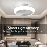 NEW Ceiling Fan with Lights Remote Control 18" Modern Bladeless Ceiling Fan 72W Low Profile Flush Mount Ceiling Fan Light Kits Smart LED Dimmable Enclosed Ceiling Fan for Bedroom Kitchen Living Room, Retails $129+