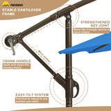 NEW MUCHENGHY 10ft Patio Umbrellas Offset Outdoor Umbrella Cantilever Hanging Umbrellas with Crank & Cross Base 8 Sturdy Ribs for Yard, Garden & Deck (Dark Blue), Retails $199+