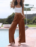 NEW Tanming Wide Leg Linen Pants for Women Summer Flowy High Waisted Beach Palazzo Trousers, 100% Linen, Brown, Sz M