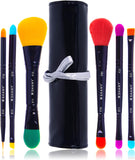 NEW SHANY 6 Piece Double Sided Travel Brush Set with Pouch Synthetic and Natural Hair, Luna