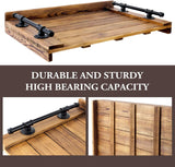 NEW MyGift Rustic Dark Burnt Wood Stove Top Cover - Noodle Board Jumbo Decorative Farmhouse Serving Tray with Industrial Black Metal Pipe Handles - Retails for $190+