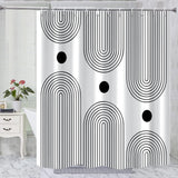 NEW White and Black Shower Curtain, Boho Minimalist Mid Century Modern Arch Geometric Machine Washable Waterproof Fabric for Bathroom Bathtub Decor with Hooks 72x72