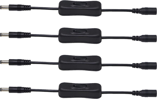 NEW 20cm DC 5.5mm x 2.5mm Male to Female Inline DC Power Extension Cable with On Off Switch YOUCHENG for LED CCTV Security Camera(4-Pack)