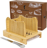 NEW Retails $40+, Mosomboo Bamboo Bread Slicer for Homemade Bread with Serrated Knife & Crumb Tray - Foldable Compact Bread Cutting Guide, Adjustable Bread Slicer, Bamboo Bread Cutter for Homemade Bread, Cakes, Bagels