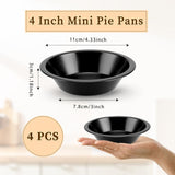 NEW Mini Pie Pans, 4 Inch Carbon Steel Pie Tins, Nonstick Round Quiche Pan, 4PCS Reusable Tart Pan for Baking Cakes Desserts Pizza, Black