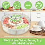 NEW Divided Rotating Serving Tray with Lid and Handle, Container for Fruits Snacks Veggie Charcuterie, Snack Spinner Organizer, Snack Trays Serving Tray with Lid