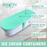 NEW Retails $58, 2 Pack Walfos Ice Cream Containers for Homemade Ice Cream - 1.6 Quart, Bonus Sealing Bands Keeping Silicone Lids Airtight, Reusable Ice Cream Tubs, Stackable Freezer Storage for Yogurt, Sorbet - Green