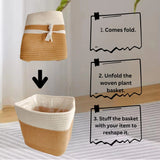 NEW Maxona 9.8" Rectangular Jute Cotton Rope Woven Plant Basket with Handles, White & Brown Color, 1 Pack