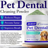 NEW KZUO Dog Dental Powder - Dog Teeth Cleaning Powder - Tartar & Plaque Reducer - Bad Breath Solution - Easy Teeth Cleaning for Small, Medium, Large Dogs & Cats, BB: 10/27