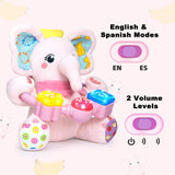 NEW Baby Bilingual Musical Elephant Stuffed Animals Toys, Infant Early Learning Toy with Light-Up Music & Crinkle, Tummy Time Toys for 0 3 6 9 12+ Months for Baby Boy Girl Gift, Pink