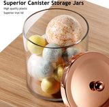 NEW Retails $46, SheeChung 50oz Large Apothecary Jar with Rose Gold Rust-Proof Lid - Shatterproof Plastic Laundry Pods Container - Chic Rose Gold Bathroom & Vanity Storage Organizer for Scent Beads, Salts