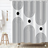 NEW White and Black Shower Curtain, Boho Minimalist Mid Century Modern Arch Geometric Machine Washable Waterproof Fabric for Bathroom Bathtub Decor with Hooks 72x72