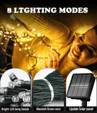 NEW Pipiruew Outdoor 2 Pack 66FT 200 LED Solar Powered IP65 Waterproof with 8 Lighting Modes Fairy Lights, Warm White