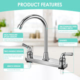 NEW RV Non-Metallic Kitchen Faucet Two Handle-High Arch-8"-360 Swivel Replace for Motorhomes, Travel Trailers, Campers (8"HIGH Arch), Chrome