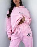 NEW JDBXKWOA Letter Hoodie and Sweatpants for Women Hip Hop Long Sleeve Hoodies Pant Joggers Set Casual Fleece Hooded Tracksuit, Pink, Sz M