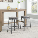 NEW Retails $130, Oulluo Solid Wood Rustic Grey 2-Pieces Counter Height Bar Stools, Swivel Set of 2, 24” Backless Metal Stools with Round Wood Seat, Industrial Kitchen Island Stools, 520P-SGWD