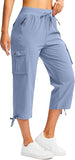 NEW Soothfeel Women's Cargo Capris Pants with 6 Pockets Lightweight Quick Dry Travel Hiking Summer Pants for Women Casual, Stone Blue, Sz XL