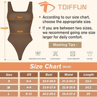 NEW TDIFFUN Womens 3 Piece Shapewear Bodysuit Tummy Control Thong Body Shaper Seamless Ribbed Square Neck Jumpsuit T-Back - Black, Ivory & Brown - Sz S