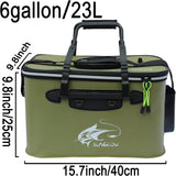 NEW Foldable Fishing Bucket, 23L Live Fish Container, Multi-Functional Bait Bucket, Outdoor Camping EVA Bag and Protection Bucket (ArmyGreen, 23L/6Gallon)
