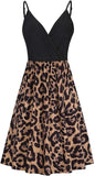 NEW VOTEPRETTY Women's Leopard Print Casual Sundress V Neck Spaghetti Strap Beach Dress with Pockets Sz M