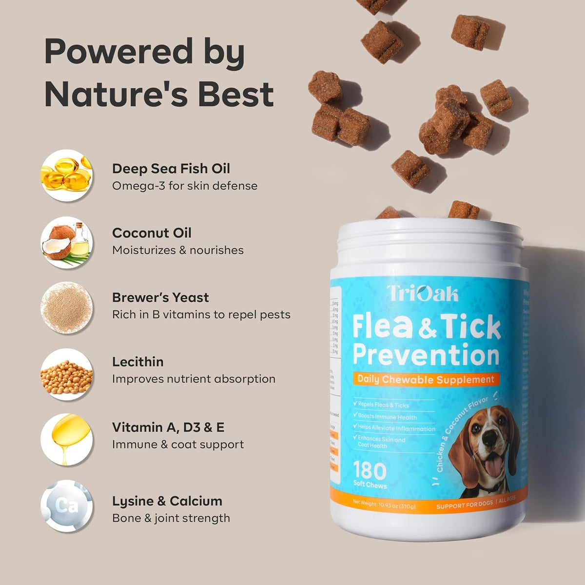 Perform Chewable NEW TriOak Flea and Tick Prevention for Dogs Chewable: Natural Soft Do ...