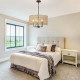 NEW Retails $155, Farmhouse Rattan Chandelier 5 Light Rustic Hand Woven Large Boho Chandeliers for Dining Room Light Fixtures Ceiling Hanging 19" Wicker Drum Pendant Lighting for Kitchen Island Living Room FoyerHallway