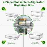 NEW Fridge Organizers And Storage with Lids 4 Pack, Food Fruit Vegetable Storage Bin Stackable Fridge Organizer Refrigerator Storage Containers - Shelf, Pantry Cabinet