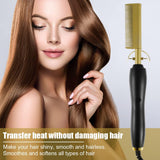 NEW Hot Comb Hair Straightener, 2-in-1 Temp Adjustable Electric Heating Comb for Curling Hair, Portable Unisex Anti-Scald Hair Comb, Aluminium Alloy Electric Hot Comb for Wigs Beards (Has Euro & US/CDN Plugs)