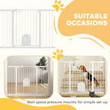 NEW Retails $120, PawHut 30"-52" Extra Wide Pet Gate with Small Door, 35" H Dog Gate with Safety Gate Barrier, Stair Pressure Fit, Auto Close, Double Locking, for Doorways, Hallways, White