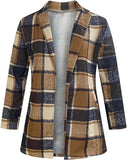 NEW Womens Plaid Print Casual Open Front Cardigan Jackets Fleece Long Sleeve Oversized Lapel Sherpa Coat with Pockets, Khaki, Sz L