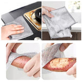 NEW 4 PCS Double Layer Wire Dishwashing Cloths Non Scratch Multipurpose Stainless Steel Cleaning Cloth 20x28 cm Two Layer Metal Wire Dishcloths Rag Towel for Kitchen Dish Sink Stove Top