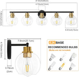NEW Retails $170, Bathroom Light Fixtures Over Mirror 5-Lights Bathroom Vanity Light with Clear Globe Glass Shade 37.4 inch Modern Black and Gold Vanity Lights Wall Sconce Lighting for Bath