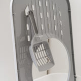 NEW IRIS USA Cat Litter Box, Rectangular Top Entry Litter Box with Scoop, Large Cat Litter Box Enclosure, Kitty Litter Box, Litter Box with Litter Catching Lid, White/Gray, Small Chip On Corner From Transport, Retails $78+