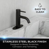 NEW Mueller Premium Single-Hole Bathroom Sink Faucet, Single-Handle, Drain Assembly, Deck Plate for 1-Hole and 3-Holes Installation, Stainless Steel Nickel Finish, Supply Lines Preassembled, Matte Black -