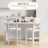 NEW IN BOX! Retails $166, HOMCOM Bar Stools Set of 2, Farmhouse Counter Height Barstools, Solid Wood Bar Chairs with Cross Back and Footrest for Kitchen, Natural (2 STOOLS ONLY)