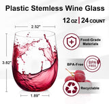 NEW Lamosi 12 Pack Plastic Wine Glasses Disposable, 12 oz Stemless Wine Glasses for Party, Unbreakable Reusable Crystal Clear Wine Cups, Shatterproof and BPA-Free