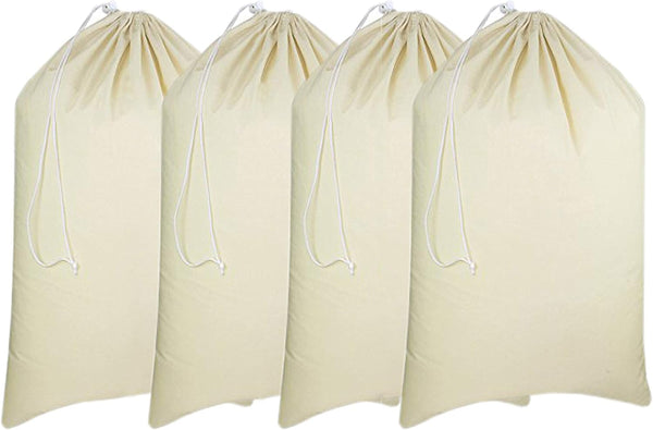 NEW Urban Villa - 4 Pack Extra Large Canvas Heavy Duty Laundry Bags Natural Cotton -Multi Use- Size -28''x 36'', Retails $58