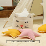 NEW Retails $47, Large Cat Face Cotton Rope Gift Wicker Basket Hamper Wicker for Toys Towels (White)