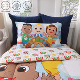 NEW Retails $90, CoComelon 4-Piece Twin Bedding Set EXPRESSIONS – Kids Comforter, Fitted Sheet, Flat Sheet & Pillowcase – Soft & Cozy – for Boys & Girls – Machine Washable