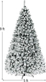 NEW Retails $245, COSTWAY 9 FT Pre-Lit Christmas Tree, Snow Flocked Hinged Xmas Tree with 1498 Branches Tips & 550 LED Lights, Metal Stand, Artificial Pine Lighted Holiday Tree for Home Office Decorations