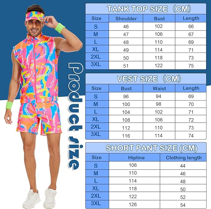 NEW Yonroik Ken Costume Halloween Cosplay Couples Outfits Swimwear Suit 80s 90s Workout Costume Party Clothing for Adult Mens - Sz Small