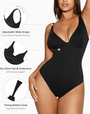 NEW Retails $50, FeelinGirl Shapewear Bodysuit Tummy Control Slim Body Shaper Deep V Neck Thong Body Suits for Women, Black, Sz XXL