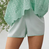 NEW Retails $41, California Romper Dress with Shorts Loose Women Summer V Neck Short Fly Sleeve Lace Summer Dress with Pocket, Mint Green, Sz L